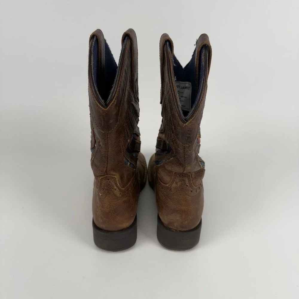 Cody James Leather Cowboy Western Boots‎ American Flag USA Square Toe Youth 13D